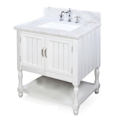 Marble Bathroom Vanity Cabinets Solid Wood + MDF 30 Inch With Two Drawers